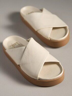beek Hen EggShell Woohen Crossband Platform Sandals with Tan Sole